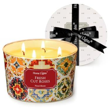 Imagem de HomeLights Velas perfumadas com 4 pavios para casa - 510 g cera de soja mistura de fragrância de longa duração, texturas naturais boêmia decoração de casa e presentes de inauguração de casa, rosas