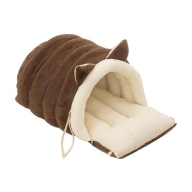 Imagem de Baoblaze Cama tipo pantufa para gato, casinha/confortável e macio com capuz, estilo saco de dormir, ideal para sofá, chão e ambientes internos, perfeito, Café Leve