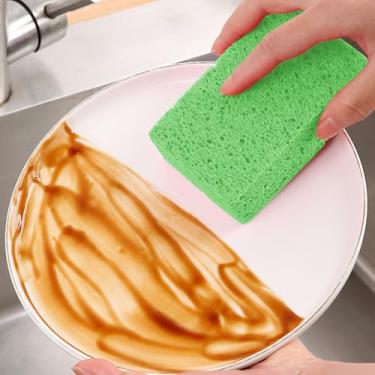 Imagem de Esponja de cozinha de limpeza comprimida de 6 peças, esponja de prato reutilizável estilo celulose expansível, esfregão antiarranhões para panelas, banheiro, verde