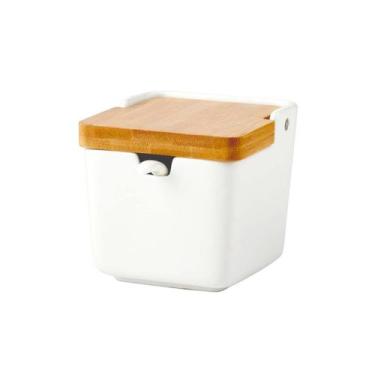 Imagem de Saleiro Vinum Em Porcelana Mesa Tampa Bambu C/Colher - Hauskraft