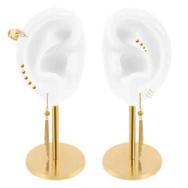 Imagem de 2 peças de suporte de exibição de brincos em forma de orelha, suporte de piercing de silicone, suporte de exibição de joias de superfície macia com base de metal, modelo de orelha para meninas e