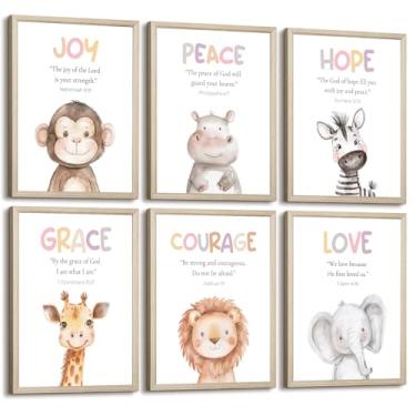 Imagem de Decoração de parede de animais de berçário, safári, versículo bíblico, pôster cristão, tela para berçário, decoração de parede, imagem de quarto de bebê, meninos, estampa de animais de safári, arte de