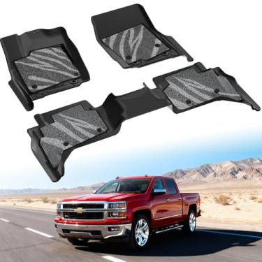 Imagem de Tapetes de carro para Chevy Silverado 1500 (2019-2025 2026) e GMC Sierra 2500/3500 HD Crew Cab (2020-2026), tapete brilhante cinza + forros de piso TPE (7 peças), forros automáticos de ajuste