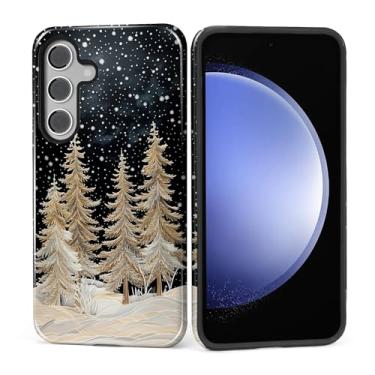Imagem de ZHEGAILIAN Capa para Samsung Galaxy S23 FE, capa rígida à prova de choque + silicone macio híbrido 2 em 1, à prova de choque, proteção contra quedas, floresta de pinheiros nevados, Natal