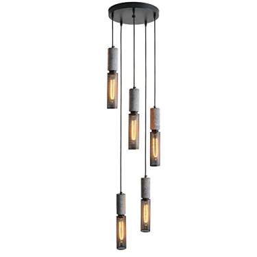 Imagem de Luminária pendente linear de concreto com 5 lâmpadas e cúpula de malha metálica, estilo industrial moderno, ideal para cozinha, ilha, quarto, sala de estar e sala de jantar. (A frase "Little