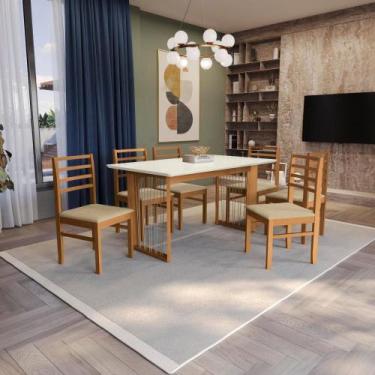 Imagem de Conjunto Sala de Jantar Elisa em Madeira Maciça 6 Cadeiras Boucle Bege