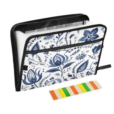 Imagem de CEBUGI Pasta expansível de 13 bolsos, impermeável, sanfonada, organizador de arquivos com etiquetas tamanho A4, organizador de documentos de papel para escola, material de escritório, padrão de flores