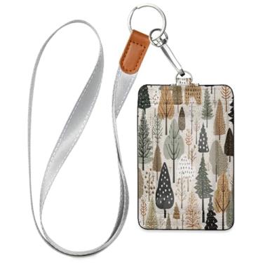 Imagem de Wassud Cordões de couro PU com padrão de árvores de Natal para crachás de identificação, porta-chaves, porta-crachás, cartões de crédito para escritórios, funcionários estudantes, funcionários