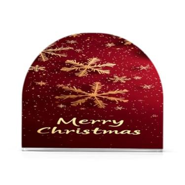 Imagem de xigua Suporte de guardanapo de flocos de neve dourado de Natal com fundo vermelho para mesas - Porta-guardanapos para cozinha, porta-guardanapos de mesa, porta-guardanapos de coquetel