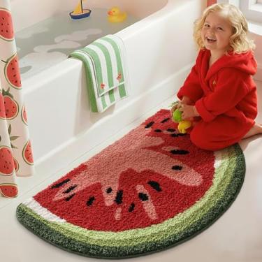 Imagem de DEXI Tapete de banheiro fofo meio redondo, tapete de banho absorvente de frutas engraçadas antiderrapante, lavável, tapete de microfibra de pelúcia extra macio para chuveiro, banheira, pia, quarto