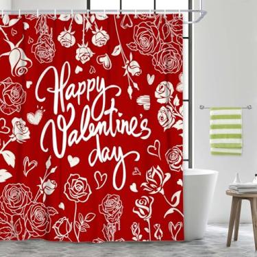 Imagem de JAWO Cortina de chuveiro rosa vermelha dos namorados, cortinas de banheiro com ganchos, tecido de poliéster à prova d'água, conjunto de cortinas de chuveiro rosa para banheiro, banheiras, decoração de