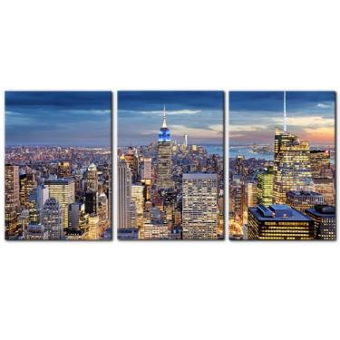 Imagem de Pacimo Nova York Cityscape Wall Art Decor for Living Room Office City Skyline Canvas Prints Painting Home Decor Modern Artwork Stretch and Framed Ready to Hang - Painéis de 50 x 71 cm x 71 cm x 71 cm