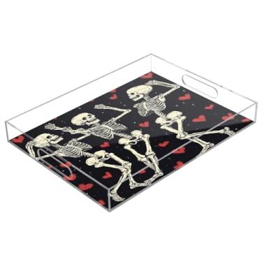 Imagem de STAYTOP Bandeja de servir de acrílico Love Heart Skull 15,7 × 11,20 cm, bandejas decorativas à prova de derramamento, organizador de bancada para café da manhã, chá, comida, maquiagem