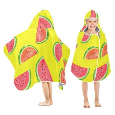 Imagem de Burbuja Toalha de banho com capuz em fatias de melancia para crianças, toalha de praia de pelúcia macia absorvente para meninas e meninos 3-10 anos, 61 x 127 cm