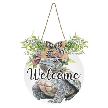 Imagem de Burbuja Guirlanda de tartaruga em flor, decoração de porta da frente, placa de boas-vindas pendurada com flor para porta, parede, casa, casa de fazenda, varanda, decoração de feriados, 30 x 30 cm