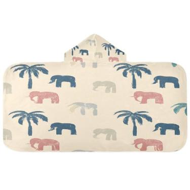 Imagem de Burbuja Toalha de banho com capuz Boho Elephants Palm para crianças, toalha de praia de pelúcia macia absorvente para meninas e meninos 3-10 anos, 61 x 127 cm