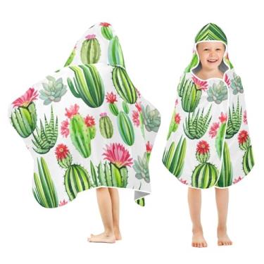 Imagem de Burbuja Toalha de banho com capuz de plantas de cacto para crianças, toalha de praia de pelúcia macia absorvente para chá de meninas e meninos 3-10 anos, 61 x 127 cm