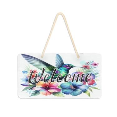 Imagem de Burbuja Placa de boas-vindas de beija-flor tropical para porta da frente, placa de boas-vindas de PVC para pendurar na parede varanda casa de fazenda, decoração de feriados, 15 x 28 cm