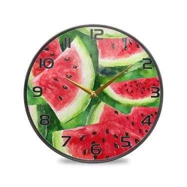 Imagem de YETTASBIN Relógio de parede acrílico melancia - Silencioso, sem tique-taque, operado por bateria, relógio redondo decorativo criativo para cozinha, sala de estar, banheiro, decoração de escritório em