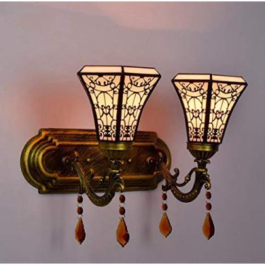 Imagem de Luminária de parede de 2 braços estilo Tiffany, luminária de parede vintage com cúpula de vitral, arandela de parede interna para quarto, sala de estar e corredor, E27, AmericanVintage