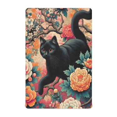 Imagem de Burbuja Lençol de berço de gato com flores de jardim para meninos e meninas, lençol com elástico 71 x 132 cm para colchão padrão de berço e criança, macio e respirável