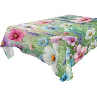Imagem de Burbuja Toalha de mesa Meadow Flowers, toalha de mesa quadrada anti-rugas grossa para decoração de jantar, cozinha, festa, 137 x 137 cm