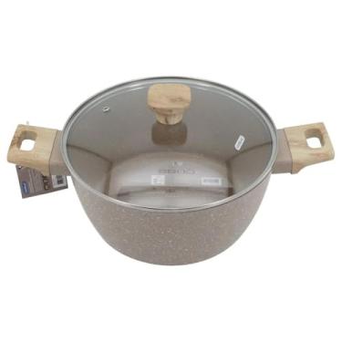 Imagem de Caçarola Premium com Revestimento Marble, 24cm, Cabo em Madeira, Tampa de Vidro, Antiaderente para Fogão de Indução, Cozinha Familiar