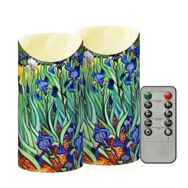 Imagem de Wassud Pacote com 2 velas sem chama com pintura de íris com controle remoto, velas realistas cintilantes com temporizador, velas decorativas para Natal, casamento, festa, decoração de casa média