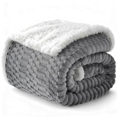 Imagem de Cobertor de lã de ovelha para sofá flanela aconchegante macio cobertor de solteiro quente para cama de lã decoração de casa, presentes, Z01 - cinza, 152 cm x 203 cm