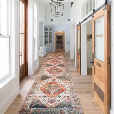 Imagem de Aopota Tapete Corredor Antiderrapante Lavável Boho Corredor Quarto Entrada 26 x 12 Polegadas Branco Geométrico Floral 7 cm