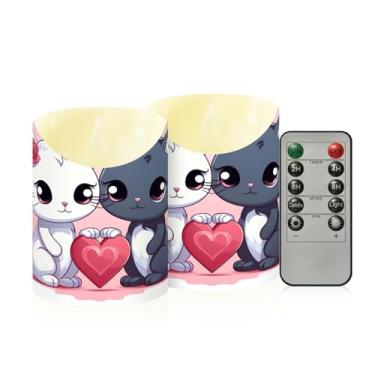 Imagem de Wassud Pacote com 2 velas sem chama para gatos doces com controle remoto, velas realistas cintilantes com temporizador, velas decorativas para Natal, casamento, festa, decoração de casa pequena