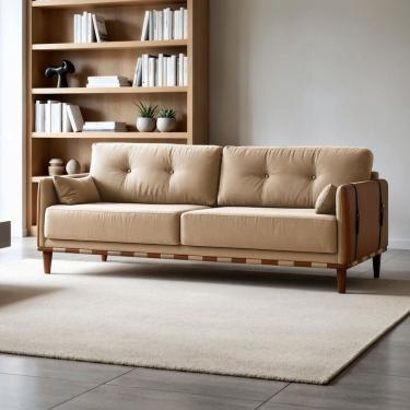 Imagem de Sofá 2 Lugares Base em Madeira Maciça Texas Bege