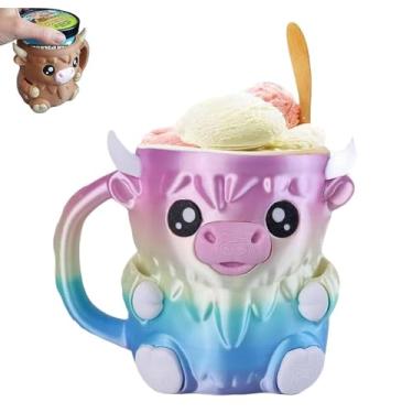 Imagem de Suporte de sorvete de caneca Moo, suporte de lata de cerveja para copo de sobremesa, presente de sobremesa divertido para amantes de vaca e uso no escritório. (Multicolorido)