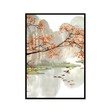 Imagem de Arte de cenário japonês, impressão floral, pintura a tinta, barco, pássaro, pôsteres em tela, decoração asiática, arte de parede japonesa para decoração de sala de estar e quarto (SKU2,20,3 x 30,5 cm