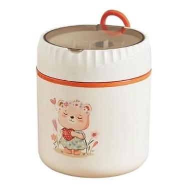 Imagem de Pote Marmita Térmica Infantil 530ml, Aço Inox, Branco, Estampa de Ursinho, Mantém Alimentos Quentes e Frios, Inclui Colher, 227g