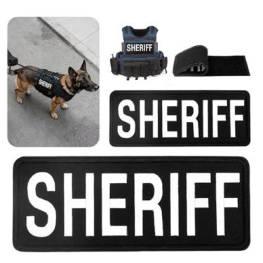 Imagem de 2 remendos de xerife de gancho, patch de bordado tático xerife, 25 x 10 cm e 12 x 5 cm para bonés de chapéu de uniforme (1 peça pequena e 1 grande, preto)