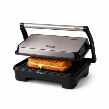 Imagem de Sanduicheira Elétrica Grill, Aço Inoxidável e Preto, Antiaderente, 127V 1000W com Indicador Luminoso