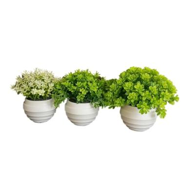 Imagem de Kit Vasinhos Planta Artificial Flores Decorativos Branco DecoraçãO Rack Sala Banheiro Cachepot Flores Artificiais Altamente Decorativo E Esteticamente AgradáVel(3 Unidades Redondo)