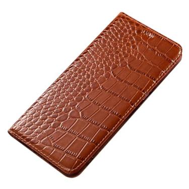 Imagem de LTLMYDAM Capa de couro genuíno para Xiaomi 17 Pro Max/17 Pro/17, carteira com textura de crocodilo, capa de telefone flip feita à mão, capa de proteção suave, laranja, 17