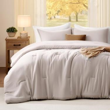 Imagem de Quataly Conjunto de edredom King extragrande, aveia, 3 peças, macio, leve, respirável, para todas as estações, tamanho king grande (120" × 98" edredom e 2 fronhas)