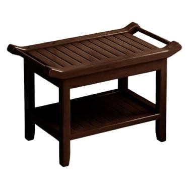 Imagem de FashionCha Banqueta de Madeira Prática para Chuveiro, com Barras de Apoio, Multifuncional, Estável E com Prateleira de Armazenamento, Curvo Castanho Escuro