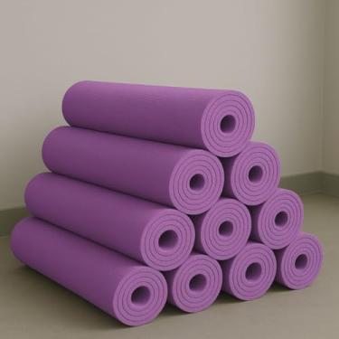 Imagem de Kit 10 Tapete Yoga Colchonete Tatame 1,70m x 55cm x 5mm para Exercício em Casa(Lilás,Com Alça)