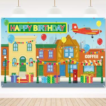 Imagem de Painel de Fundo para Aniversário com Tema de Rua em Desenho Animado, 180x120cm Parede Tijolos Vermelhos Fotos Aniversário Banners Prédios para Chá Bebê e Decoração Fotos Infantis