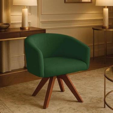 Imagem de Poltrona Sala Base Giratória Madeira Arielle Suede D03 - D'rossi Verde