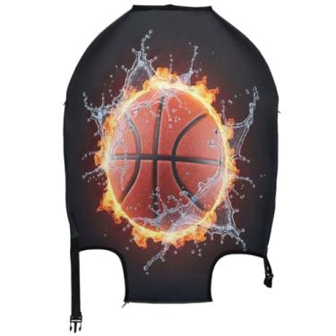Imagem de Joisal Capa protetora de mala preta para basquete Fire Splash, acessórios de viagem estéticos fofos antiarranhões para mulheres, Basketball Fire Splash preto, XL, Fits 29-32 Inch Case, Capa de mala