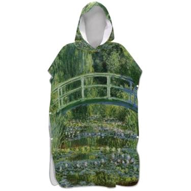 Imagem de Joisal Poncho de surf absorvente trocador adulto toalha de praia moletom floral nenúfares ponte verde unissex adulto poncho com capuz