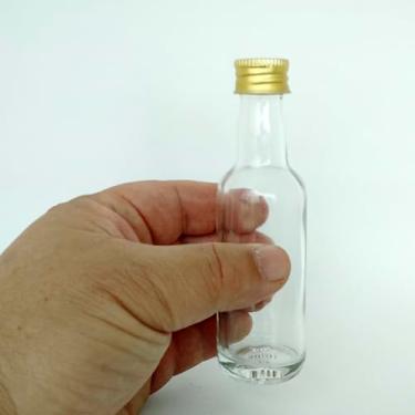 Imagem de 3x Garrafinha de Vidro 60ml com Tampas Aluminio Dourada
