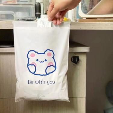 Imagem de 60 sacos de lixo autoadesivos de urso fofo, sacos de plástico descartáveis para uso doméstico, escritório e ao ar livre - urso azul