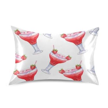 Imagem de King Queen Travesseiros Padrão Slips Vermelho Morango Bebidas Branco Cetim Fronhas Floral Colorido Refrigerante Cama Cama Fronha King Size 101.6 cm x 50.8 cm