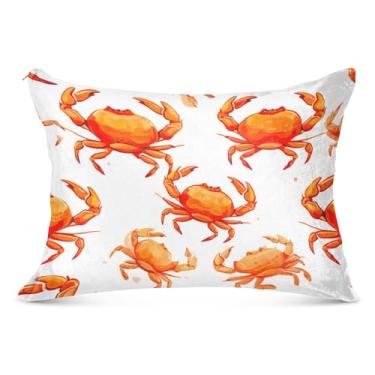 Imagem de Linda capa de travesseiro de flanela com estampa de caranguejos laranja decorativa King Queen tamanho padrão linda capa de travesseiro de cama, tamanho king, 50,8 cm x 101,6 cm